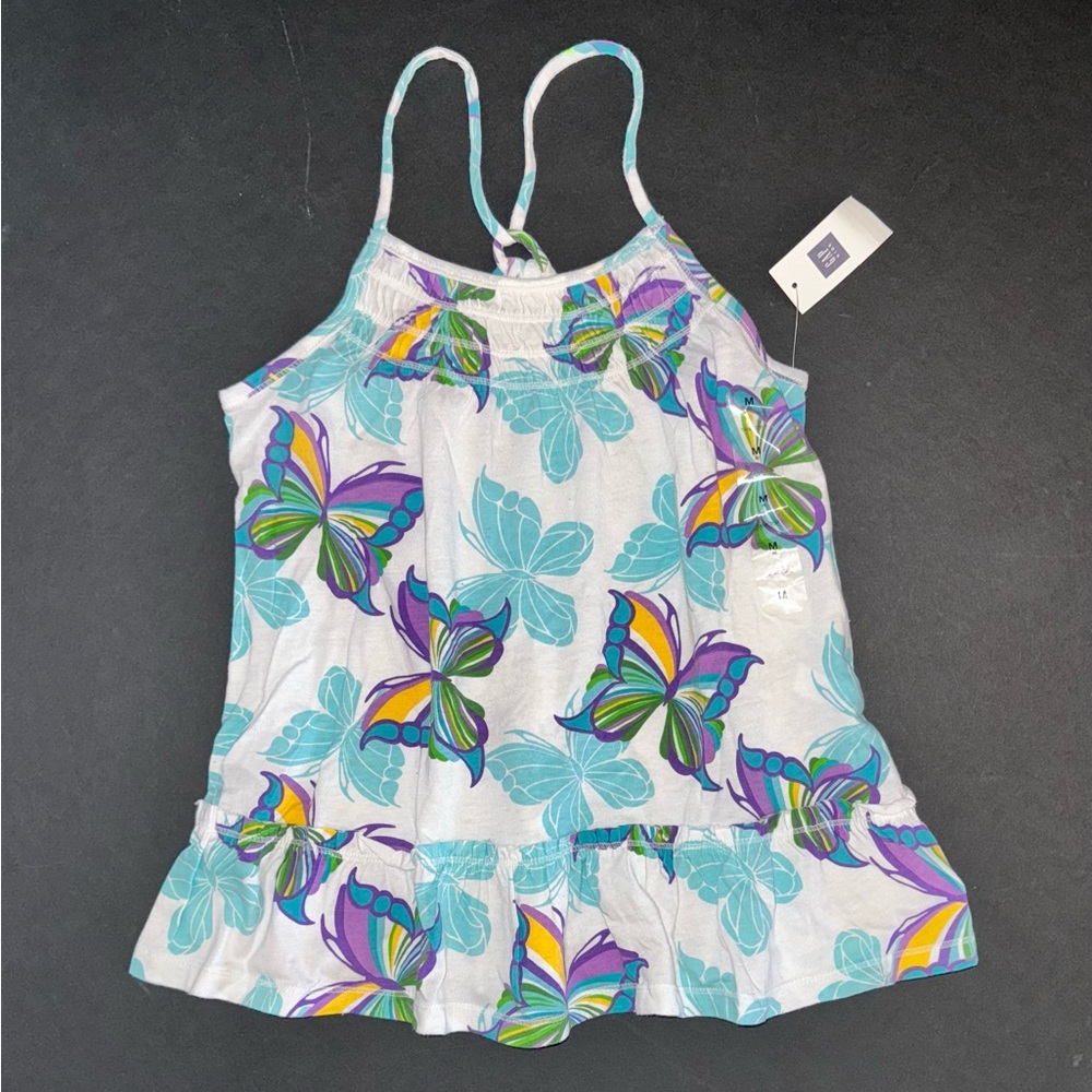 NEW Gap Kids girls shirt M 8 white purple aqua blue butterfly print tank top tee